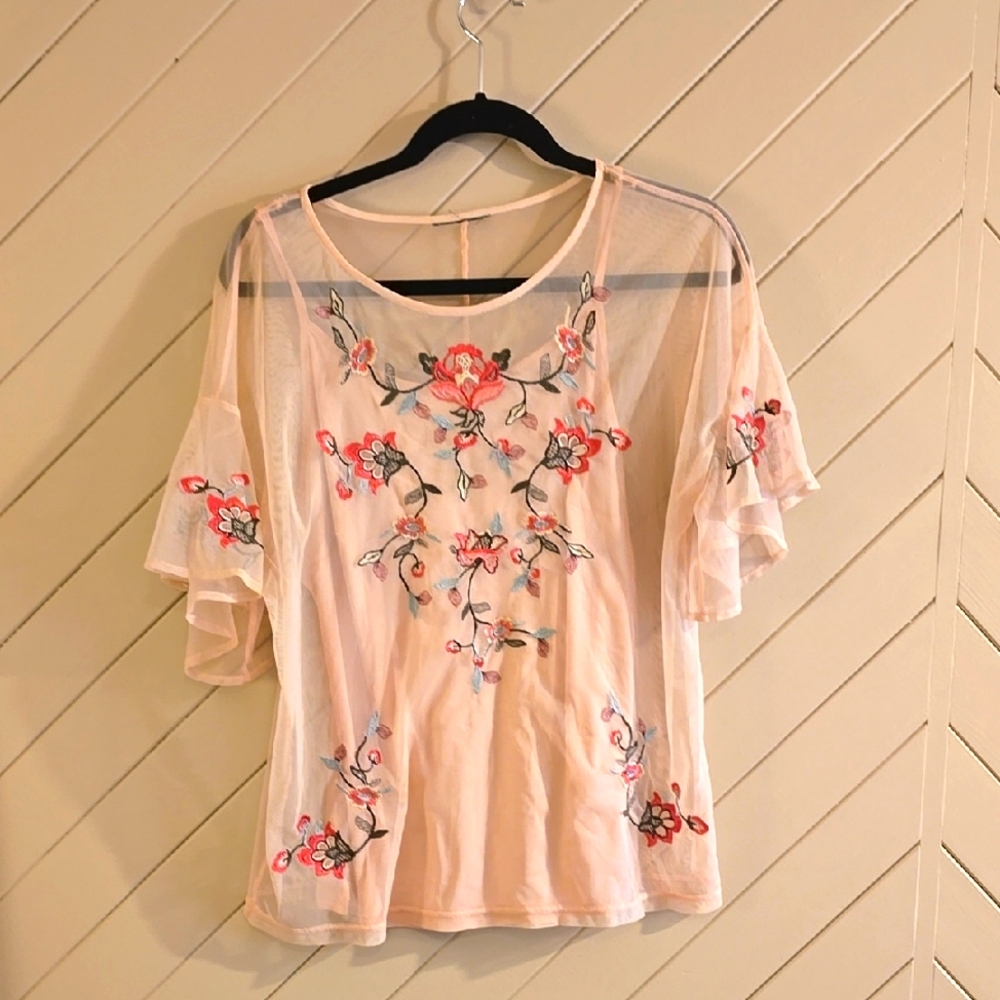 Floral Embroidered Sheer Top